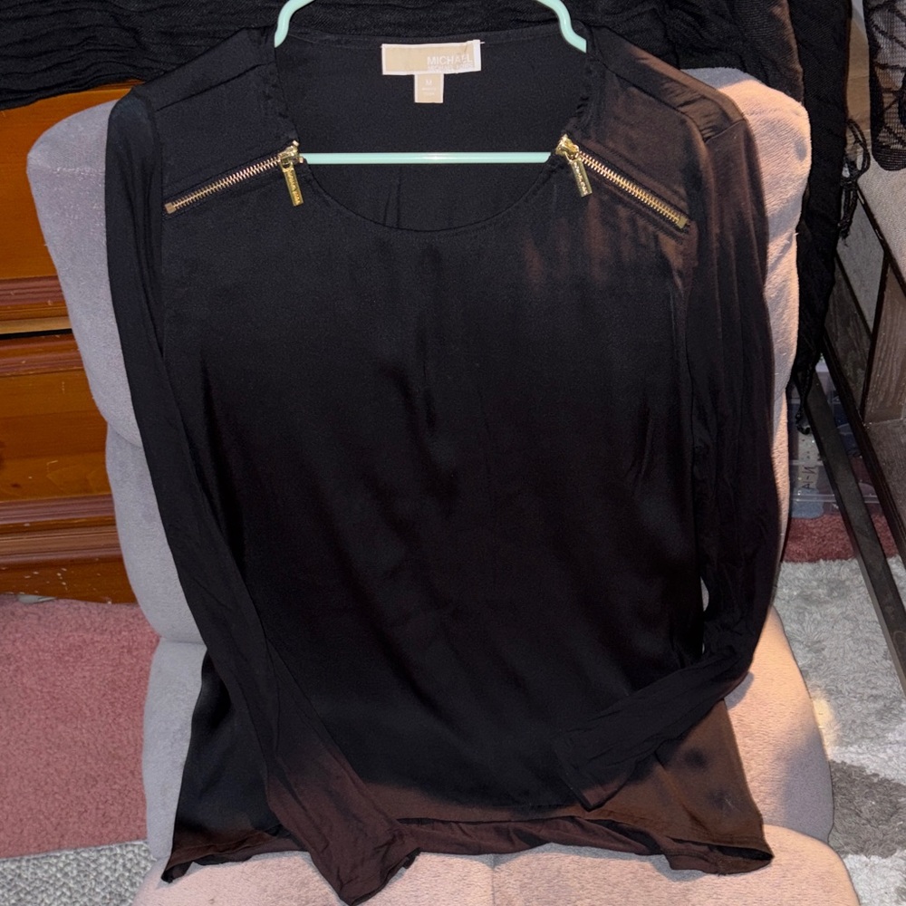 MICHAEL Michael Kors Black Blouse with Gold Zippers